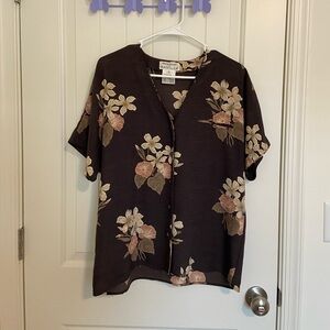 Vintage Rena Rowan for‎ SAVILLE women’s floral button up blouse — size 12